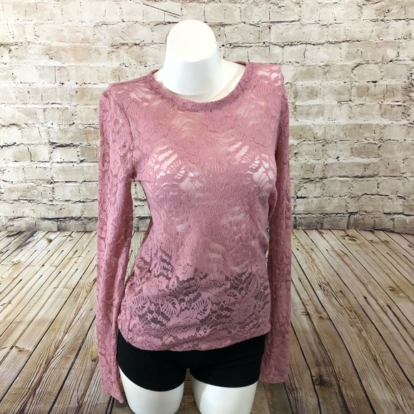 Express Tops - NWOT pink lace long sleeve top size medium